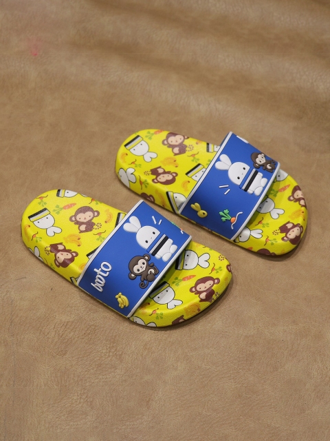 

FEETWELL SHOES Unisex Kids Yellow & Blue Printed Croslite Sliders