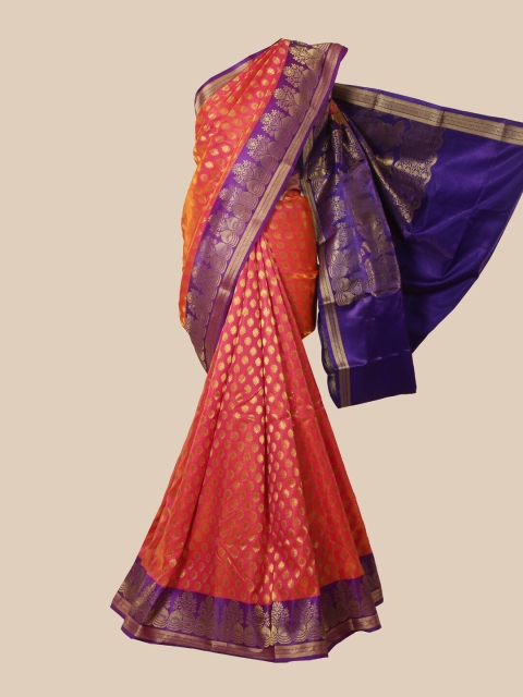 

Pothys Pink & Blue Woven Design Satin Banarasi Saree