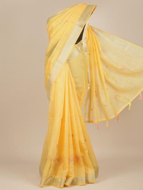 

Pothys Yellow & Gold-Toned Pure Cotton Saree