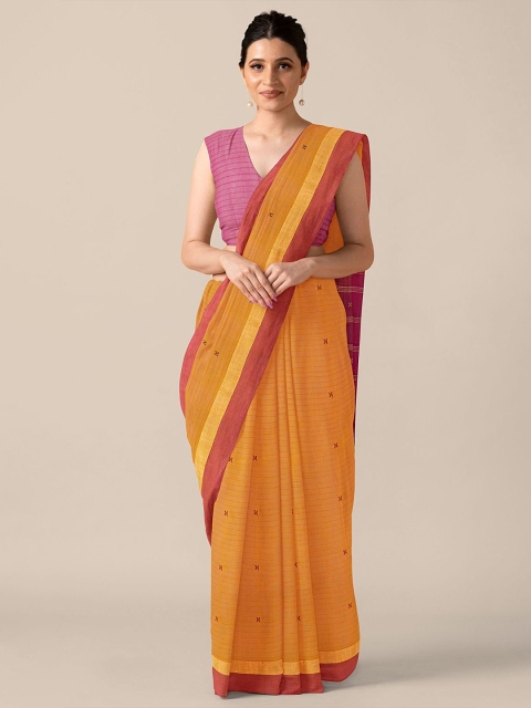 

Taneira Mustard & Pink Ethnic Motifs Zari Pure Cotton Saree