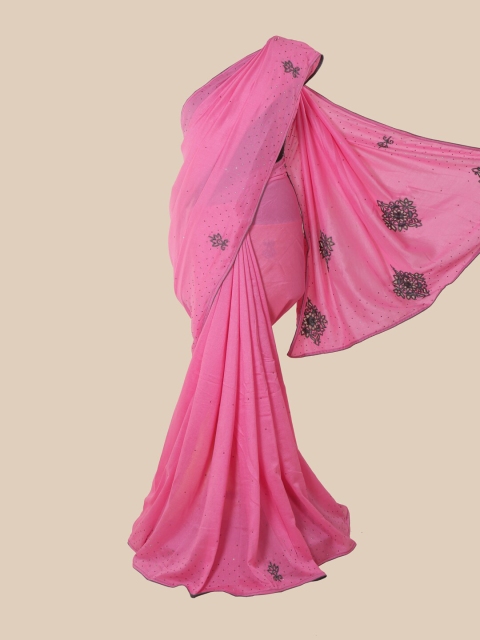 

Pothys Pink & Yellow Embellished Beads and Stones Art Silk Saree