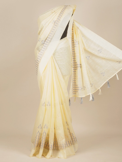 

Pothys Women Cream Embroidered Pure Cotton Saree
