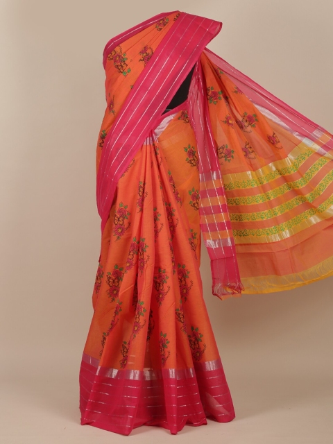 

Pothys Orange & Pink Floral Zari Saree