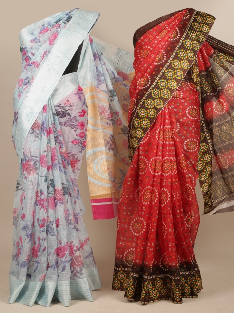 

Pothys Pack of 2 Blue & Red Floral Jute Silk Saree