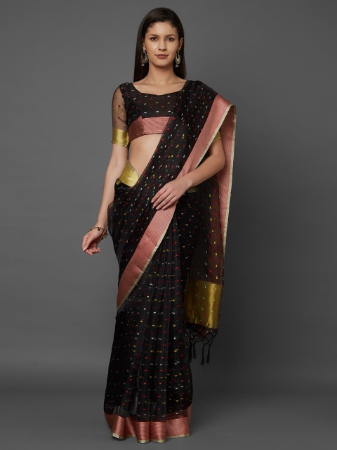 

Mitera Black & Red Solid Zari Organza Saree