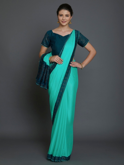 Mitera Women Green Embellished Saree