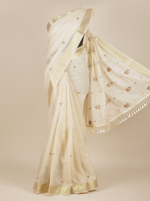 

Pothys Cream & Brown Floral Zari Pure Cotton Saree