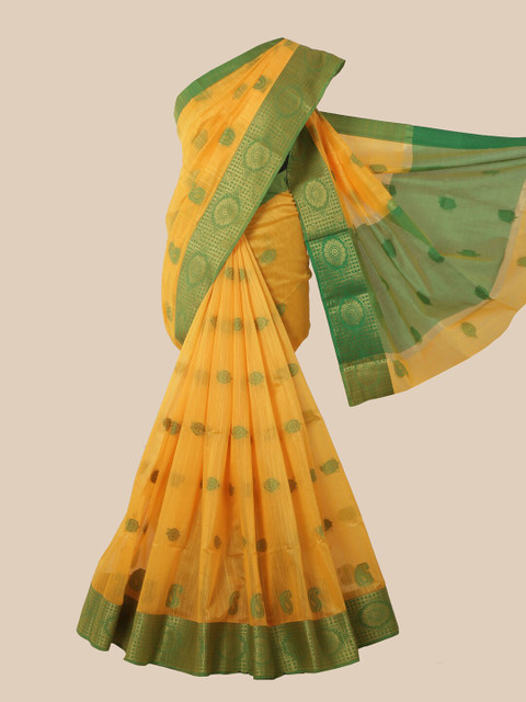 

Pothys Yellow & Green Ethnic Motifs Zari Saree