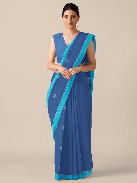 

Taneira Blue Floral Embroidered Pure Cotton Taant Saree