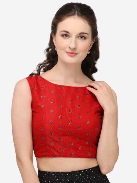 

Fab Dadu Women Red & Gold-Colored Printed Silk Saree Blouse