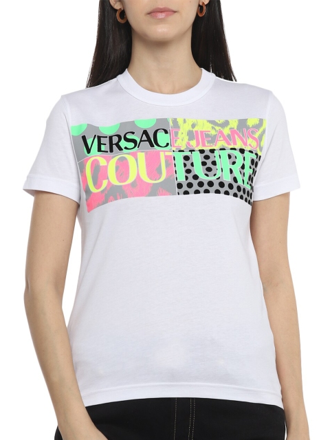 

Versace Jeans Couture Women White & Green Printed Cotton T-shirt