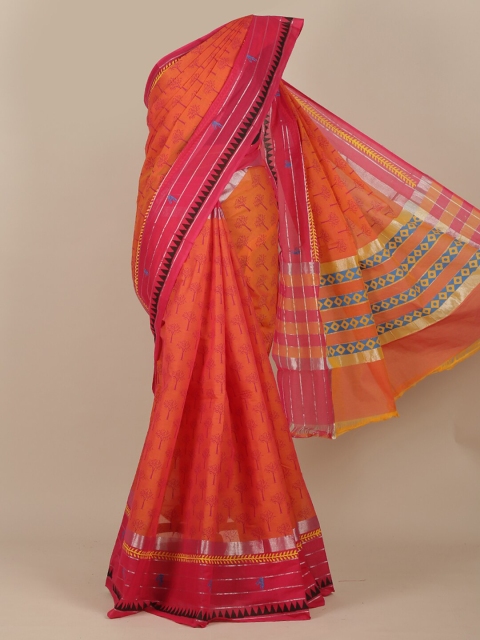

Pothys Orange & Pink Ethnic Motifs Zari Saree