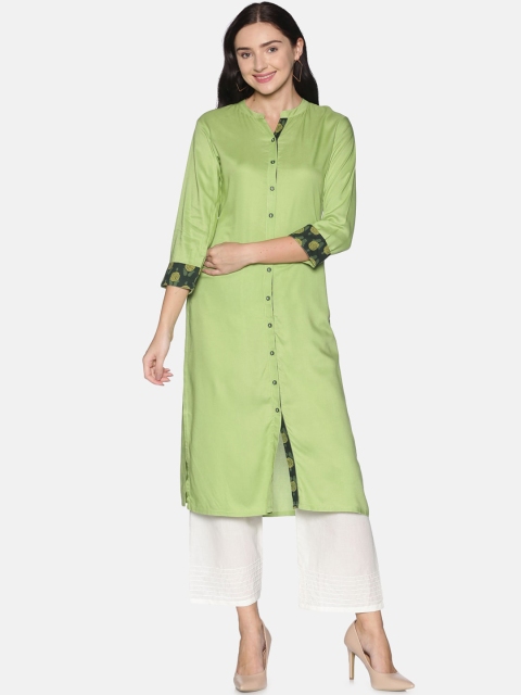 

Saffron Threads Women Green & White Pure Cotton Kurta with Palazzos
