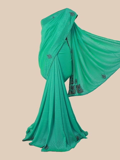 

Pothys Sea Green & Navy Blue Ethnic Motifs Beads and Stones Art Silk Saree