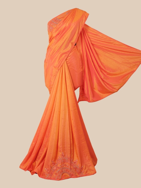 

Pothys Orange & Silver-Toned Embellished Art Silk Saree