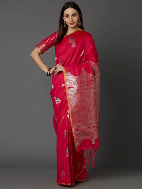 

Mitera Pink & Silver-Toned Ethnic Motifs Zari Silk Blend Saree