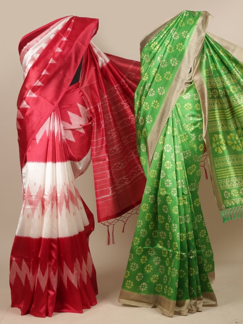

Pothys Women Pack of 2 Printed Jute Silk Saree, Cream