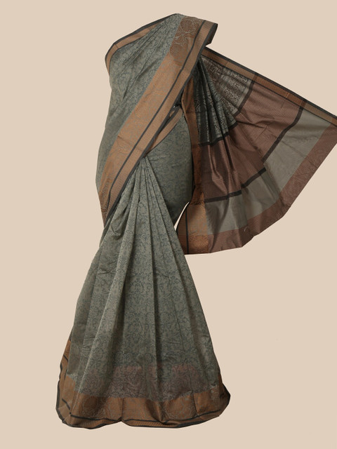

Pothys Grey Ethnic Motifs Chanderi Saree