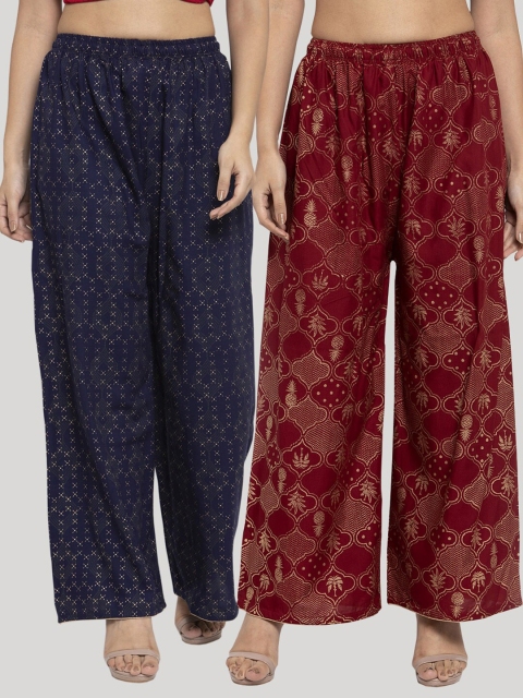 

Clora Creation Women Navy Blue & Maroon Set of 2 Ethnic Motifs Printed Ethnic Palazzos
