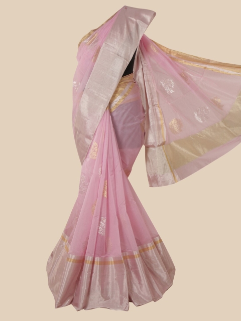 

Pothys Pink & Gold-Toned Woven Design Zari Pure Silk Maheshwari Saree