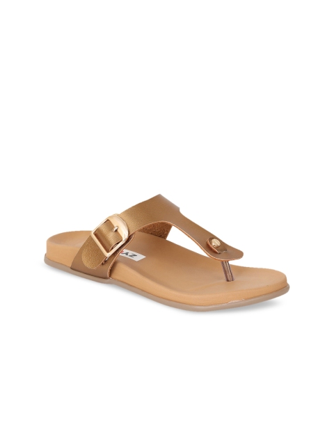

Zyla Women Gold Open Toe Flats with Buckles
