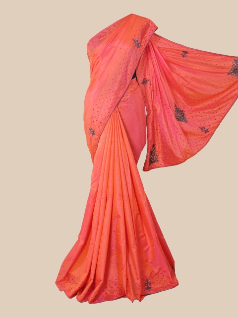 

Pothys Peach & Black Ethnic Motifs Beads and Stones Art Silk Saree