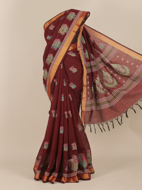 

Pothys Maroon & Green Floral Zari Saree