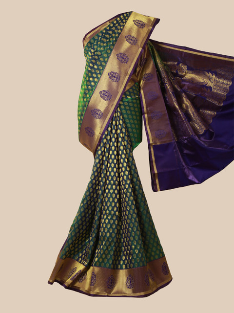 

Pothys Green & Blue Woven Design Satin Banarasi Saree