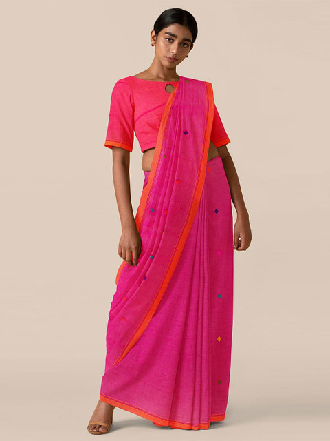 

Taneira Pink & Yellow Woven Design Pure Cotton Saree