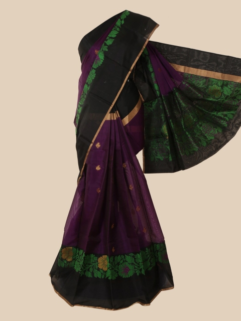

Pothys Purple & Green Floral Zari Pure Silk Kanjeevaram Saree