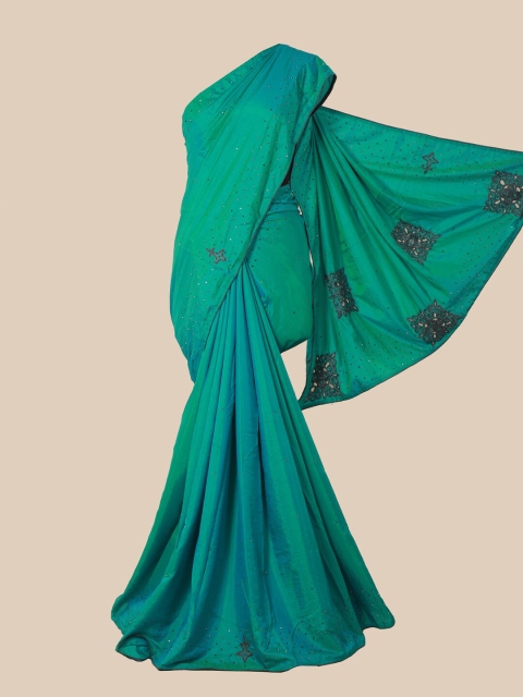 

Pothys Green & Grey Ethnic Motifs Beads and Stones Saree