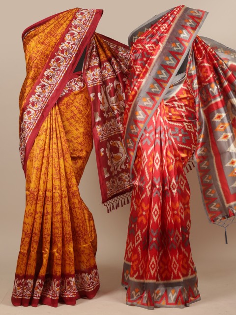 

Pack of 2 -Pothys Jute Silk Printed Saree, Mustard