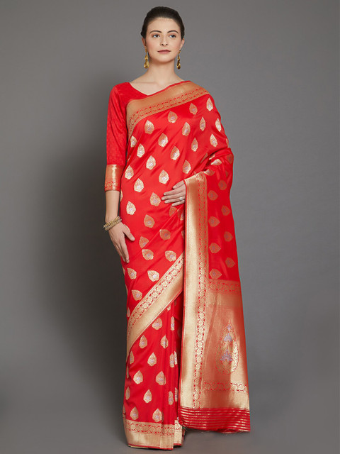

Mitera Red & Gold-Toned Woven Design Silk Blend Saree