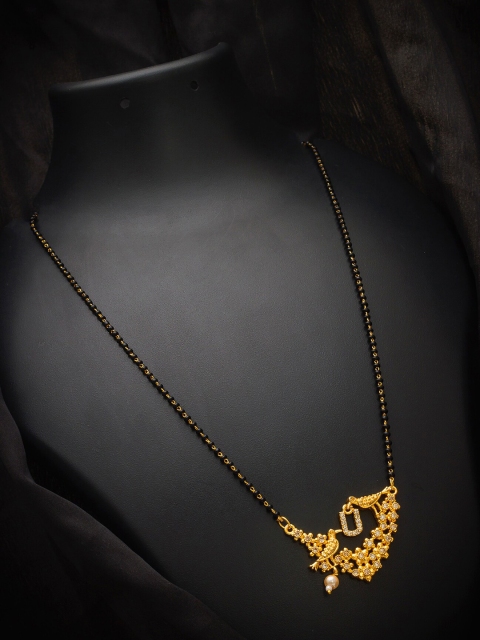 

aadita Gold-Plated Black & White AD-Studded & Beaded Mangalsutra