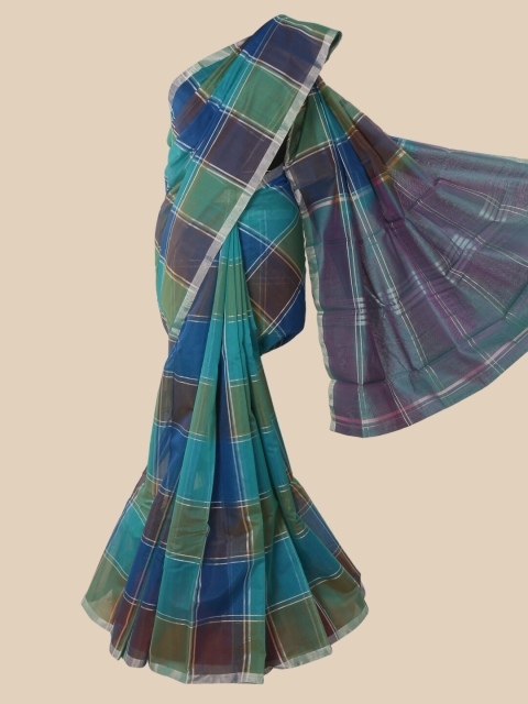 

Pothys Green & Blue Checked Pure Silk Kanjeevaram Saree