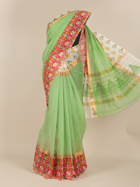 

Pothys Green & Red Ethnic Motifs Zari Saree