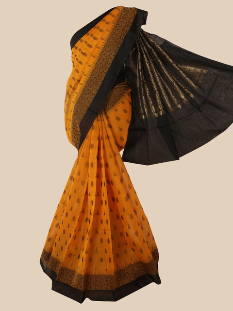 

Pothys Mustard & Black Pure Silk Kanjeevaram Saree