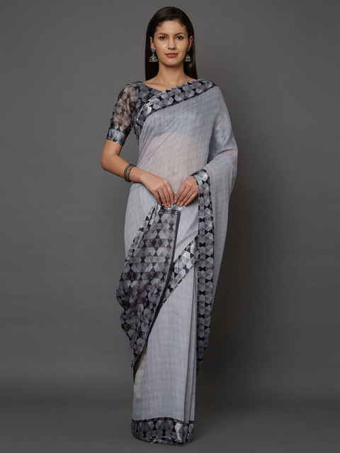 

Mitera Grey & Black Gotta Patti Linen Blend Saree