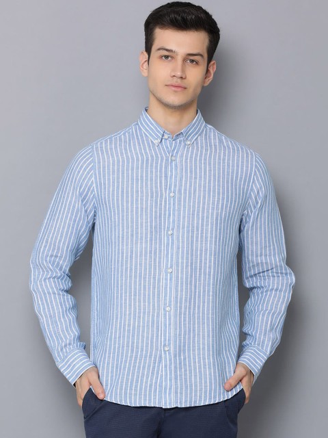 

Bruun & Stengade Men Blue Slim Fit Striped Linen Casual Shirt