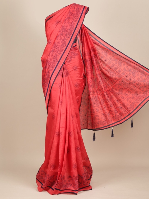 

Pothys Pink & Navy Blue Floral Cotton Blend Saree