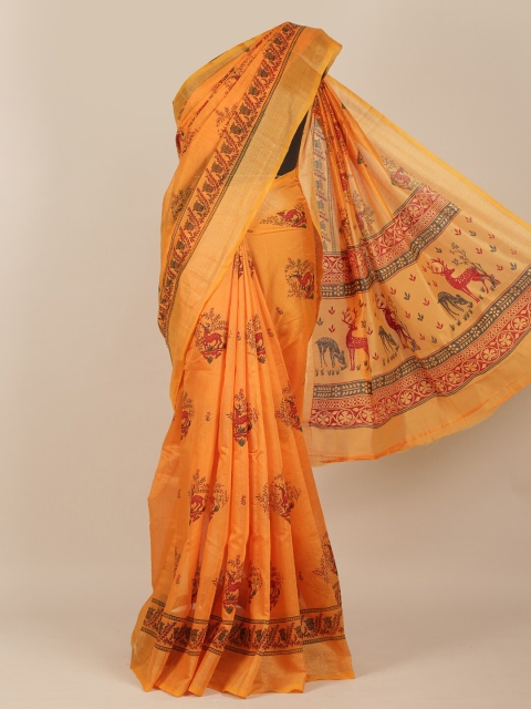 

Pothys Orange & Red Ethnic Motifs Zari Saree
