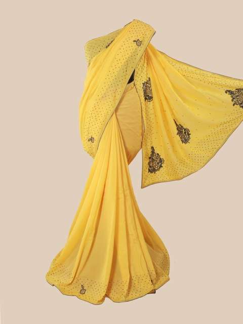 

Pothys Yellow & Pink Beads and Stones Art Silk Saree