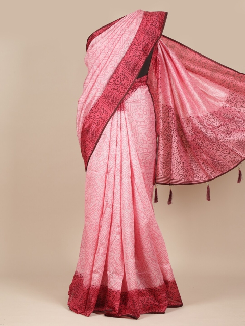 

Pothys Pink & Peach-Coloured Floral Sequinned Saree