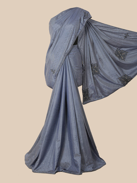 

Pothys Grey & Blue Ethnic Motifs Beads and Stones Saree