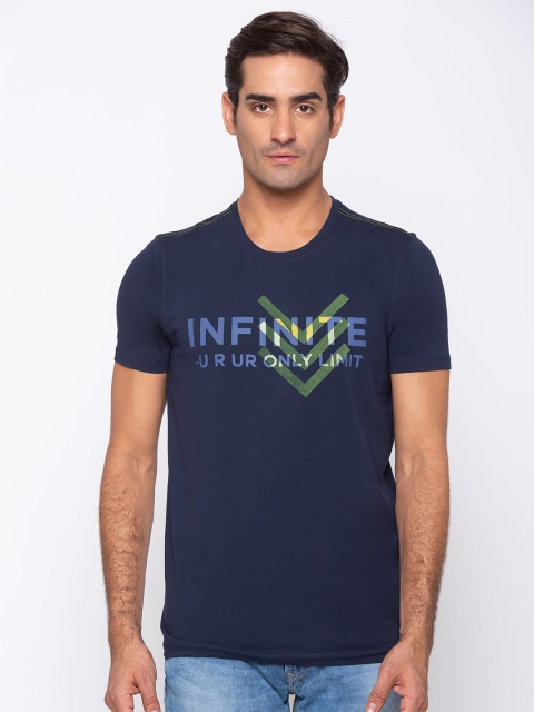 

SPYKAR Men Blue Typography Printed Slim Fit Cotton T-shirt
