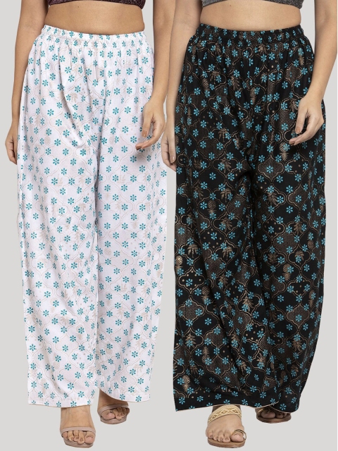 

Clora Creation Women Pack of 2 Black & White Floral Printed Knitted Ethnic Palazzos