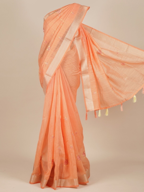 

Pothys Orange & Gold-Toned Floral Zari Pure Cotton Saree