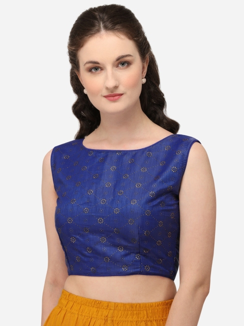 

Fab Dadu Women Blue & Gold-Colored Printed Silk Saree Blouse