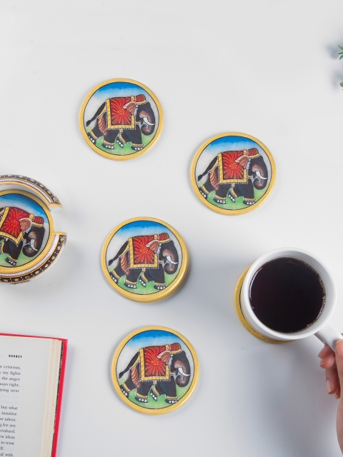 

Bigsmall Set Of 6 Black & Brown Hand-Painted Marble Elly Coasters