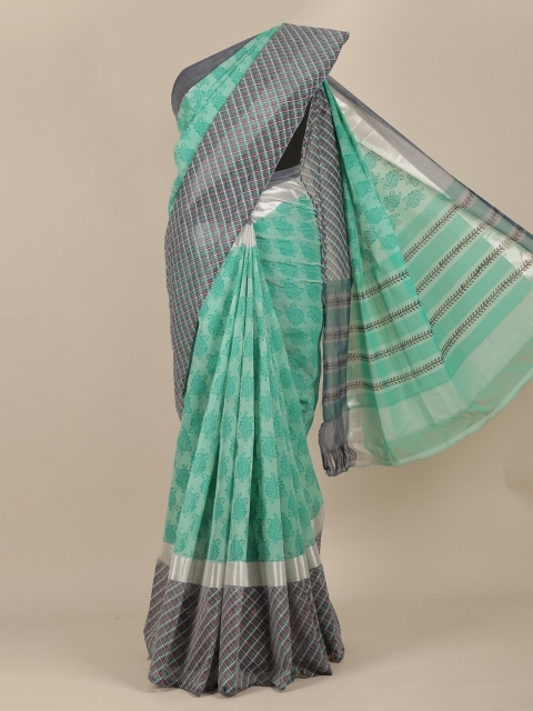 

Pothys Green & Grey Floral Zari Saree